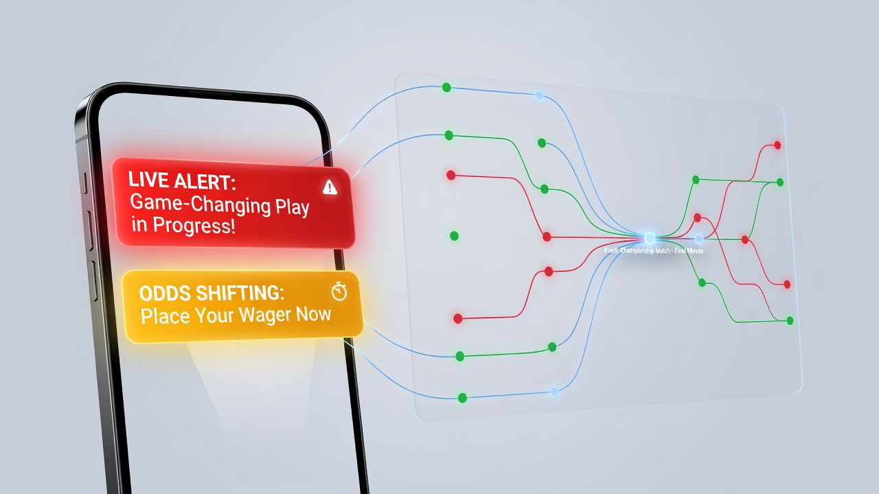 Mobile betting app screen showing live event alerts and notification patterns