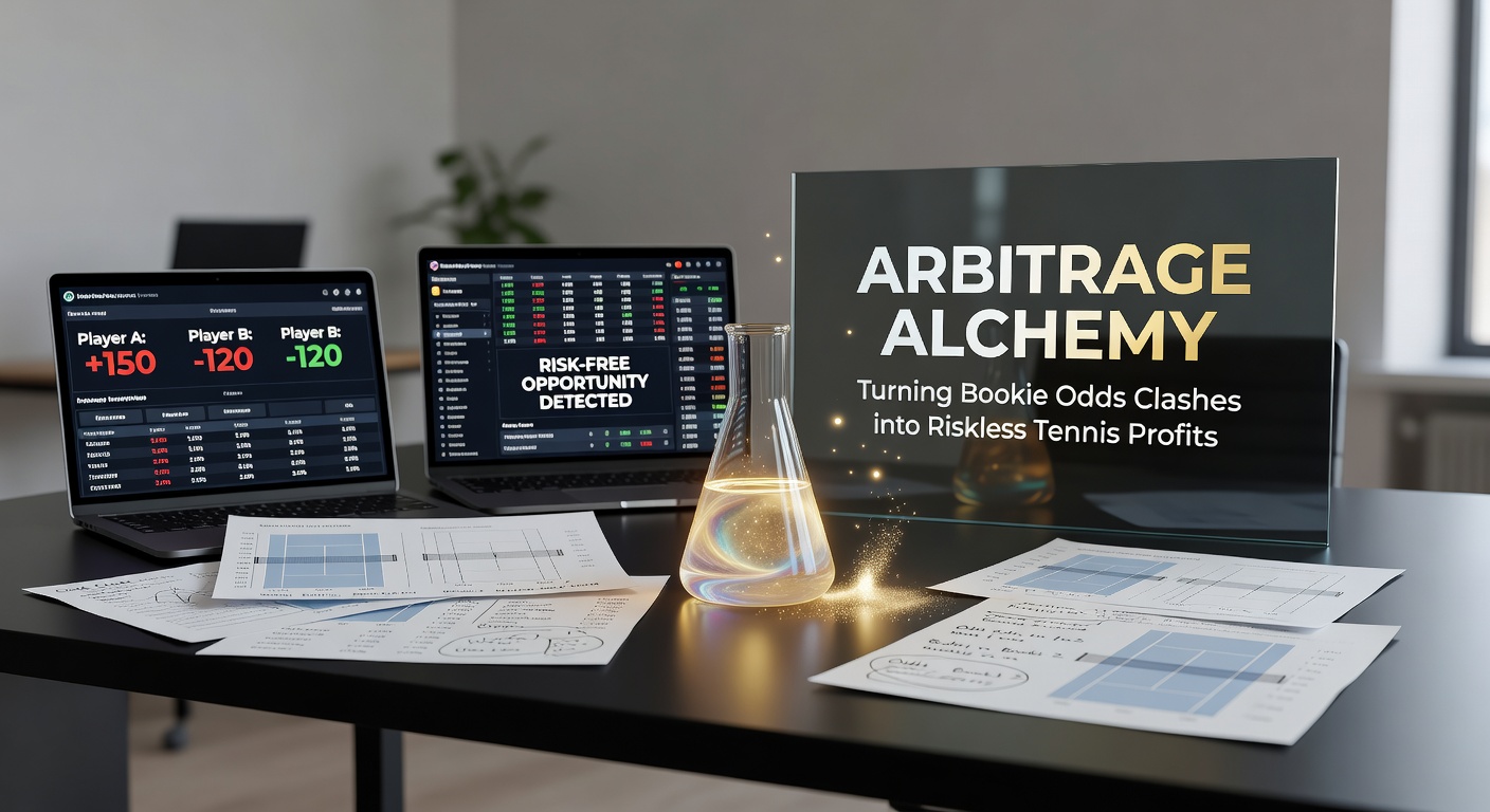 Digital display showing tennis match odds from multiple bookmakers with highlighted arbitrage opportunity