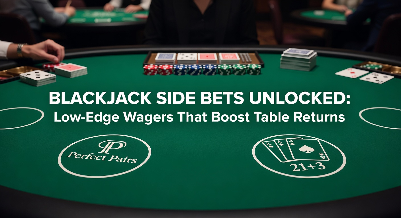Close-up of blackjack hand forming a flush in 21+3 side bet, poker chips and cards in sharp focus on green felt