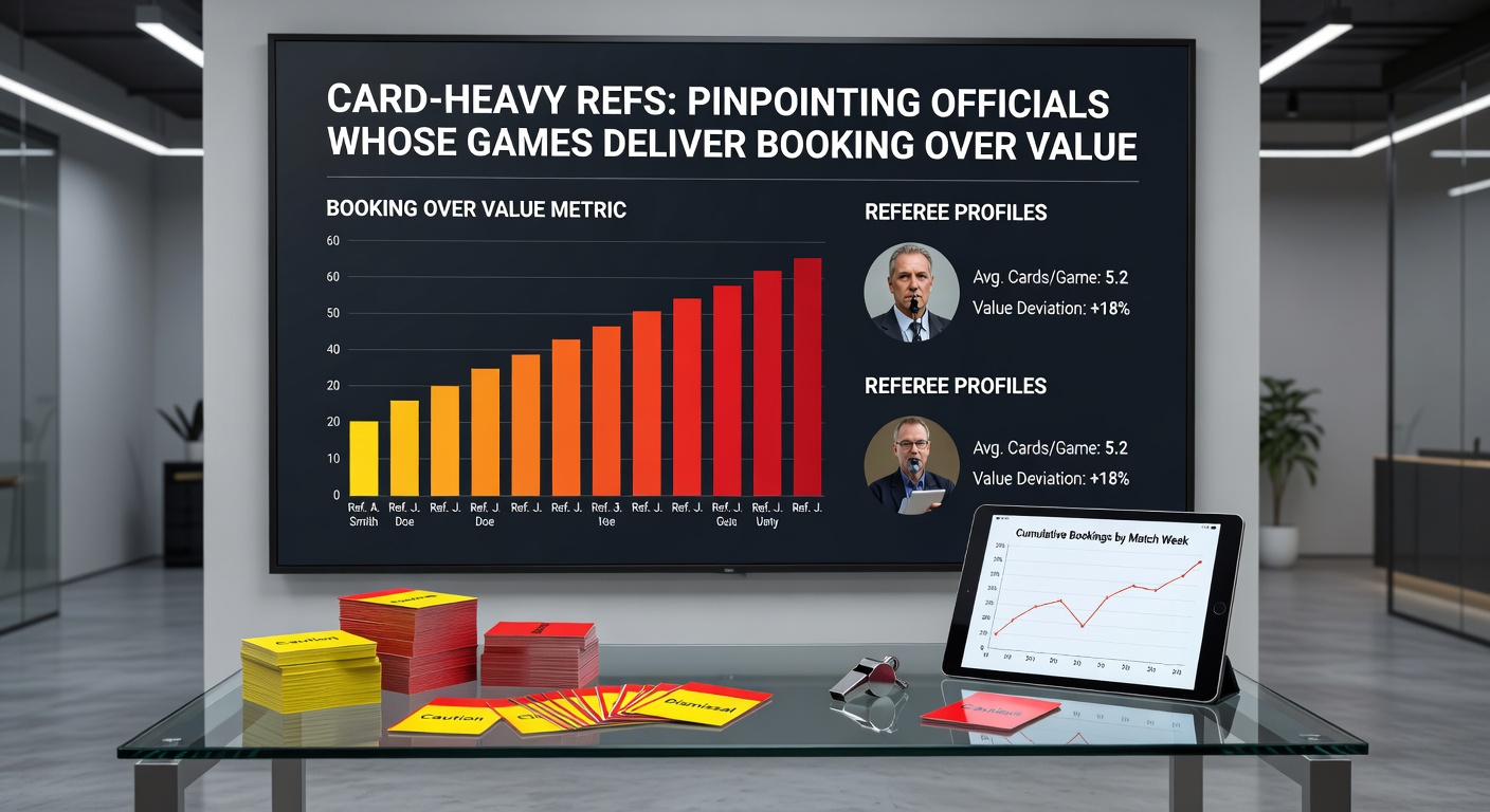 Data visualization of referee card statistics across European leagues, showing peaks for card-heavy officials
