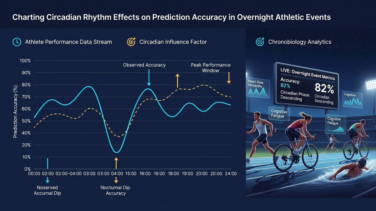 Graph displaying performance metrics versus time of night with circadian phase markers and prediction error rates