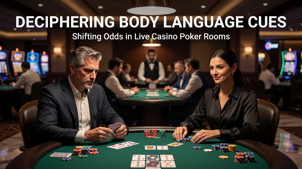 Close-up of poker players' hands and faces highlighting subtle nonverbal cues at a casino table