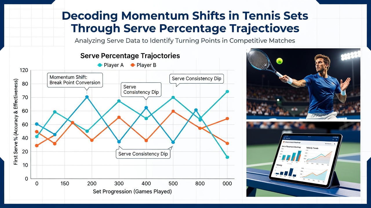 Close-up view of tennis scoreboard showing set scores alongside statistical overlays for serve percentages during a live match