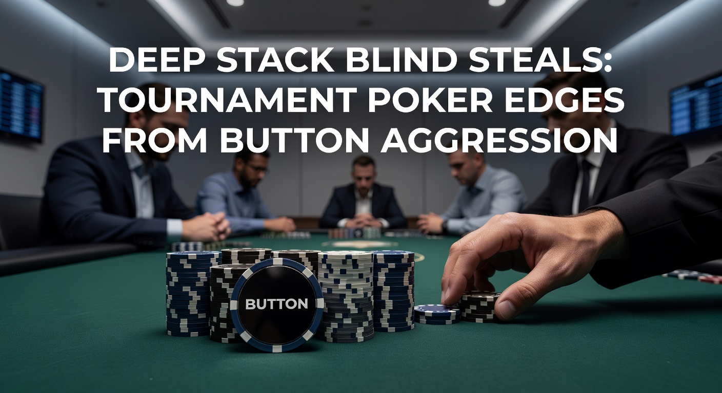 GTO solver chart displaying button RFI ranges for deep stack tournament scenarios, highlighting bluff-heavy mixes