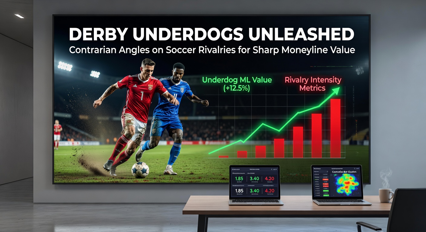 Intense soccer derby moment with underdog fans celebrating a surprise goal amid rival chaos