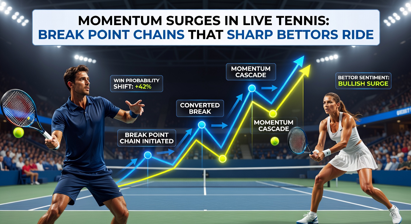 Close-up of a tennis scoreboard during a live match break point chain, highlighting surging odds and player stats in real-time
