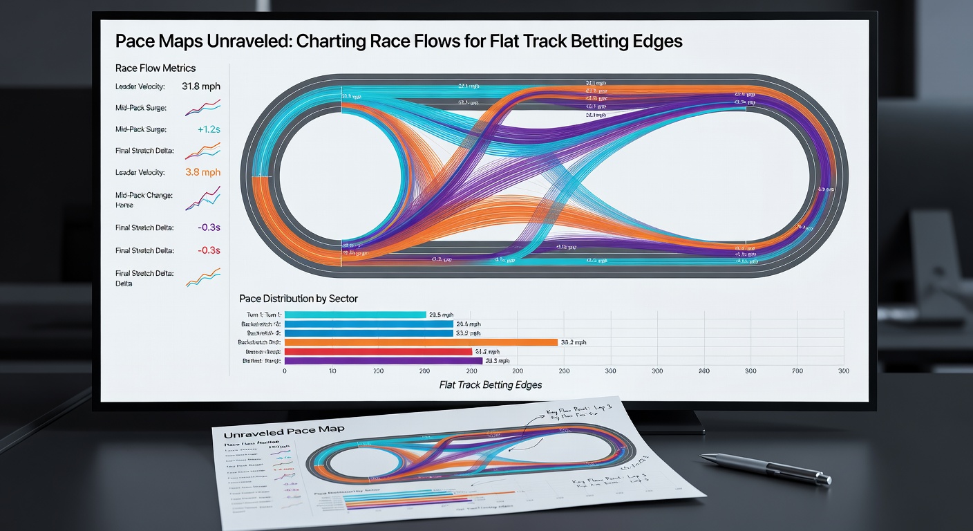 Detailed pace map for a 1-mile flat turf race, highlighting clustered early speed and isolated closer vulnerabilities