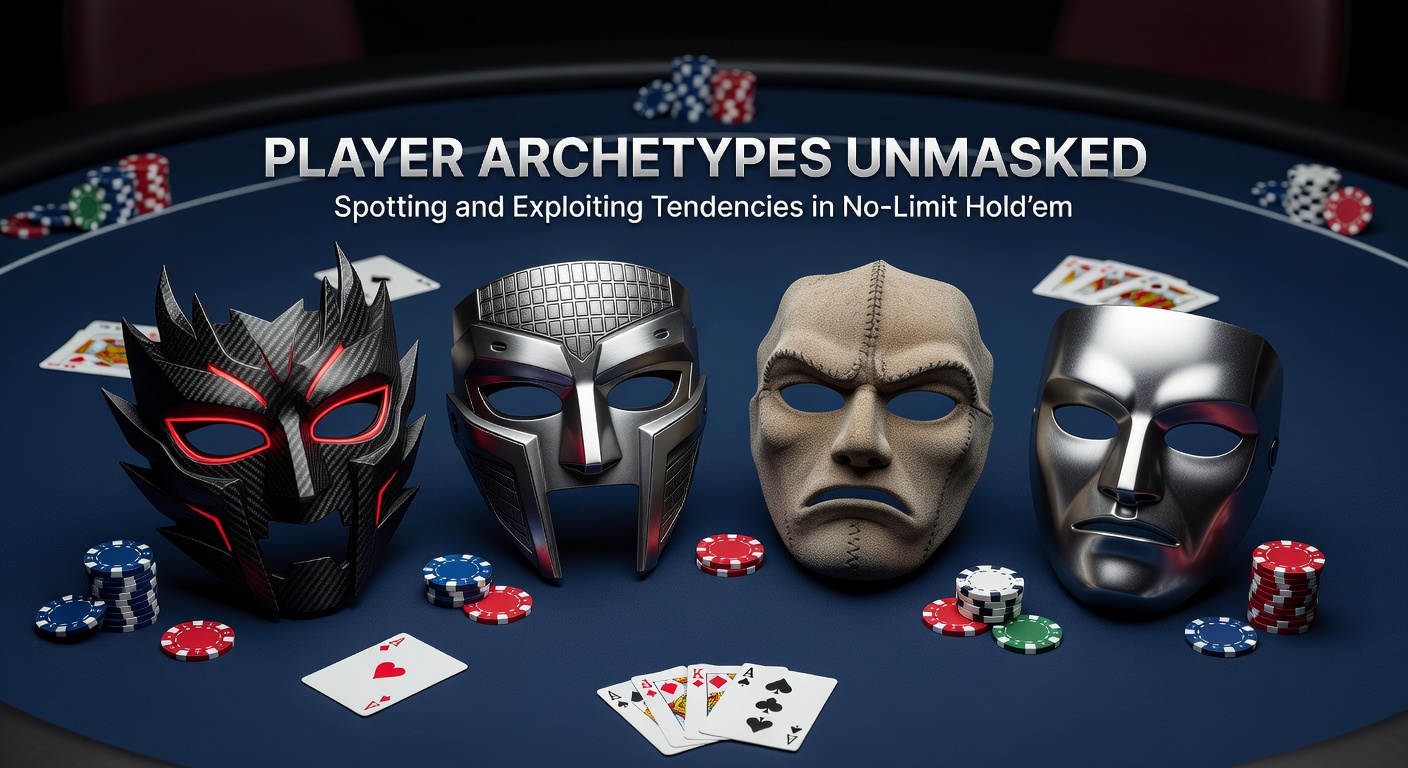 Intense poker table scene with players analyzing hands and chips stacked high, capturing the strategic tension of No-Limit Hold'em