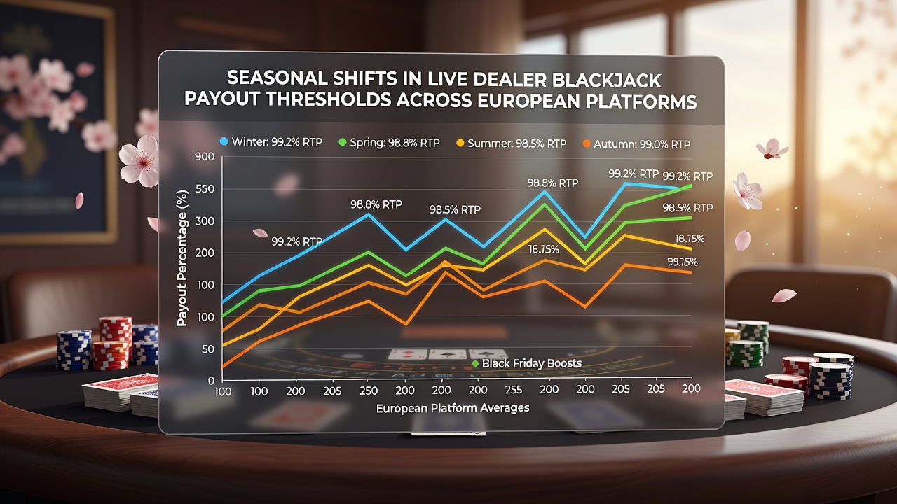 Analytics dashboard displaying seasonal payout threshold data from multiple European blackjack platforms