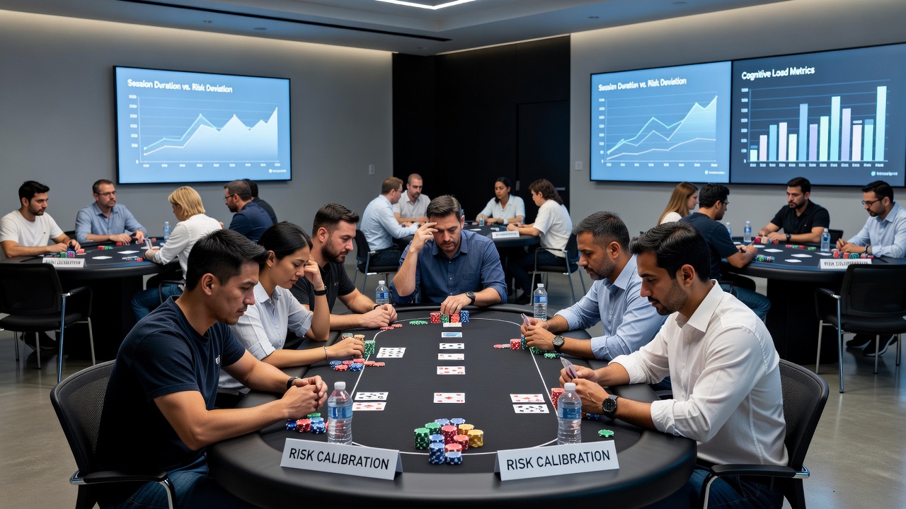 Multi-table poker setup showing multiple screens with active games and risk indicators overlaid